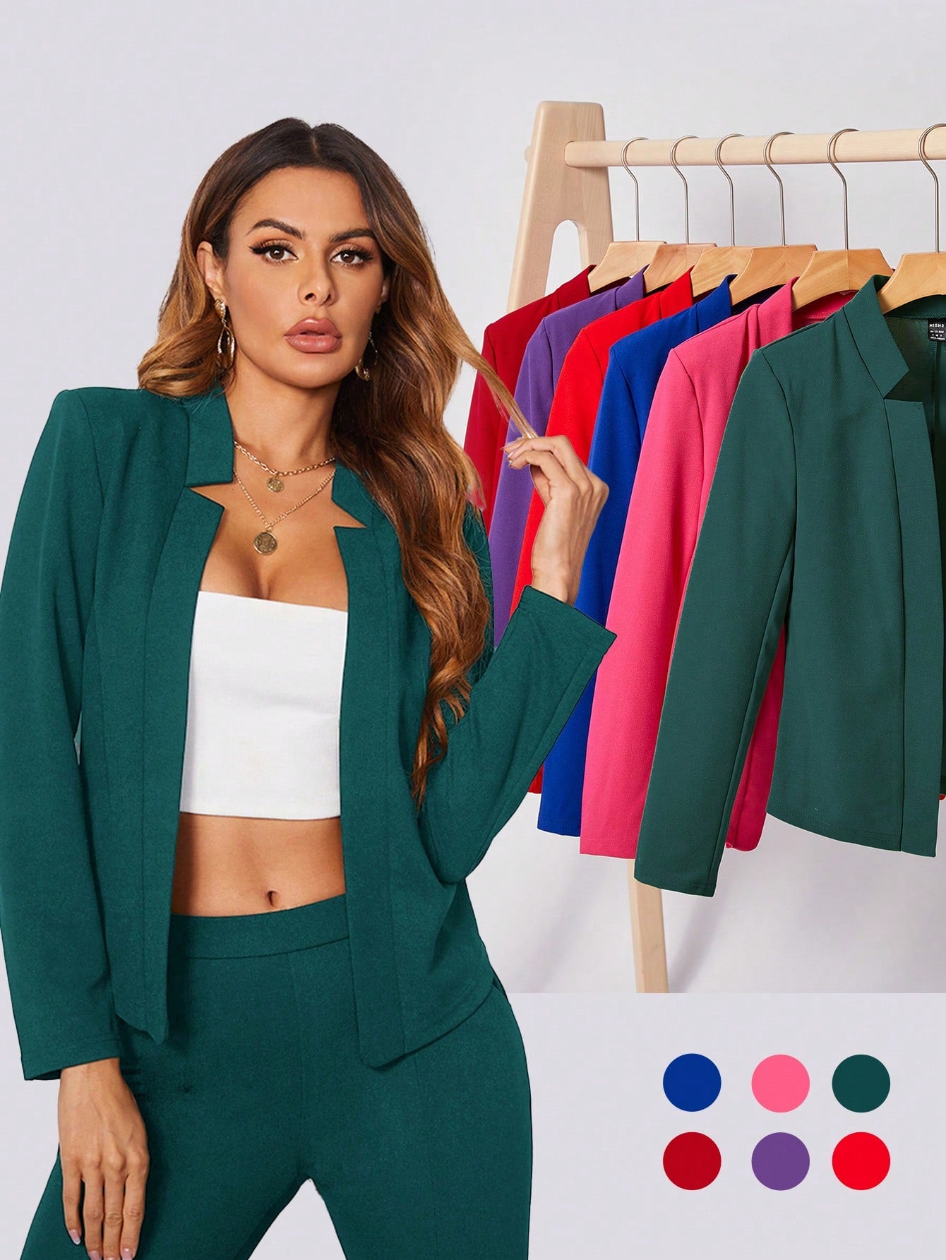 BIZwear Solid Notch Neck Blazer