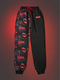 Batman X Plus Size Casual Anime Character And Letter Printed Drawstring Waist Elastic Cuff Jogger Pants, School