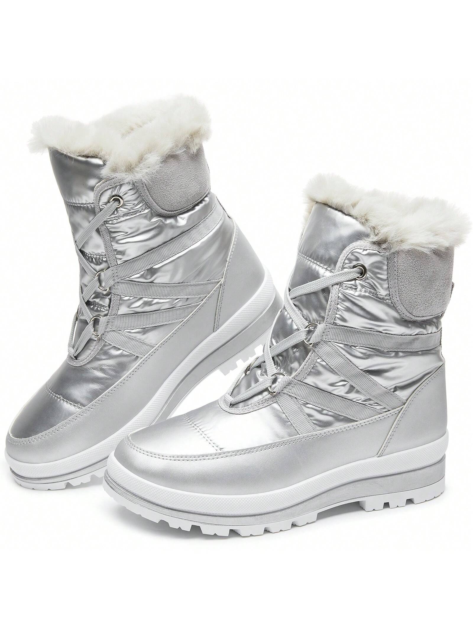 BABUDOG Womens Warm Fur Lined Mid-Calf Boots Waterproof Winter Snow Boots Non-Slip Lace Up Combat Boots