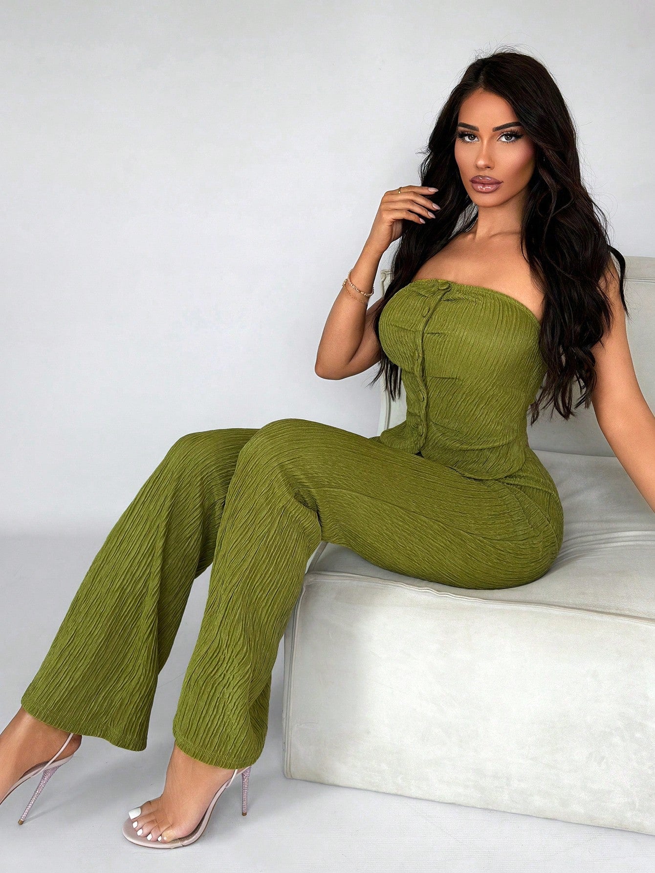 Commute Minimalist Office Simple Satin Sexy Elegant Party Top & Long Pants Set