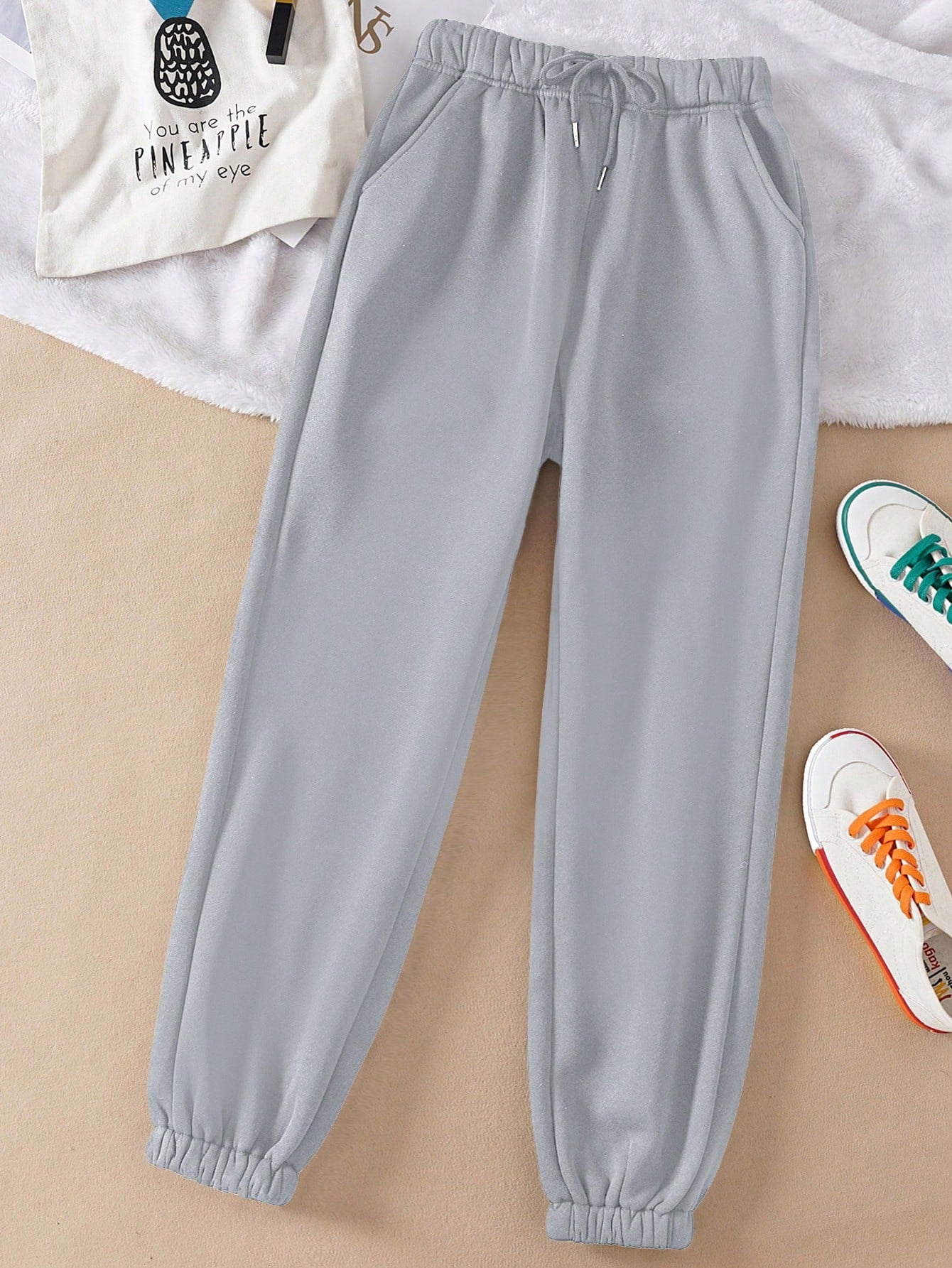 Solid Drawstring Waist Sweatpants