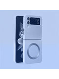 Blue Space Magnetic Adsorption Foldable Spray Painted Metal Liquid Silicone TPU Lens Film Protective Cover, Full Body Anti-Drop Frosted Camera Lens Protection, Non-Yellowing Phone Case For Samsung Galaxy Z Flip 6/Z Flip 5/Z Flip 4/Z Flip 3