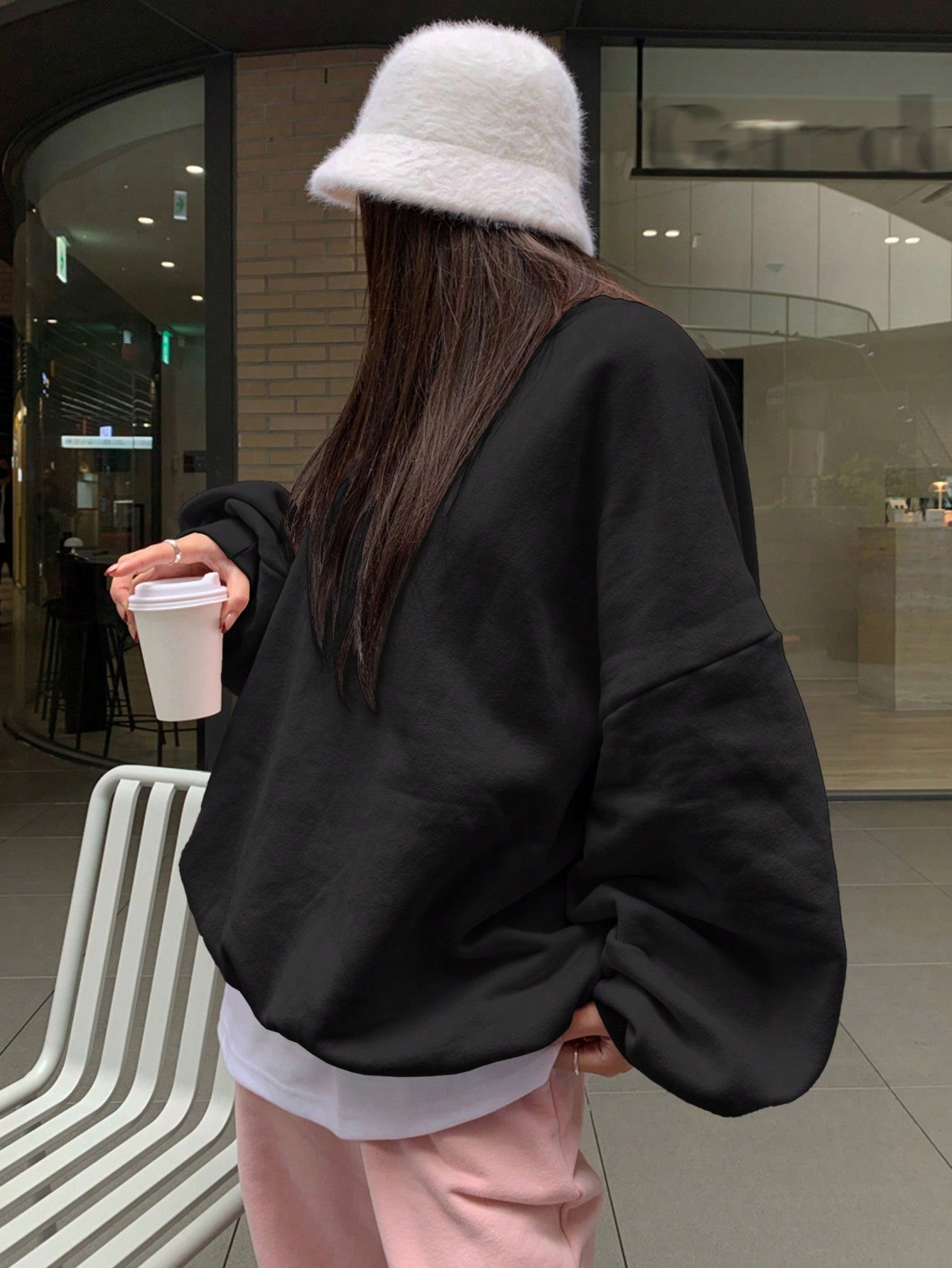 DAZY Solid Drop Shoulder Oversized Pullover