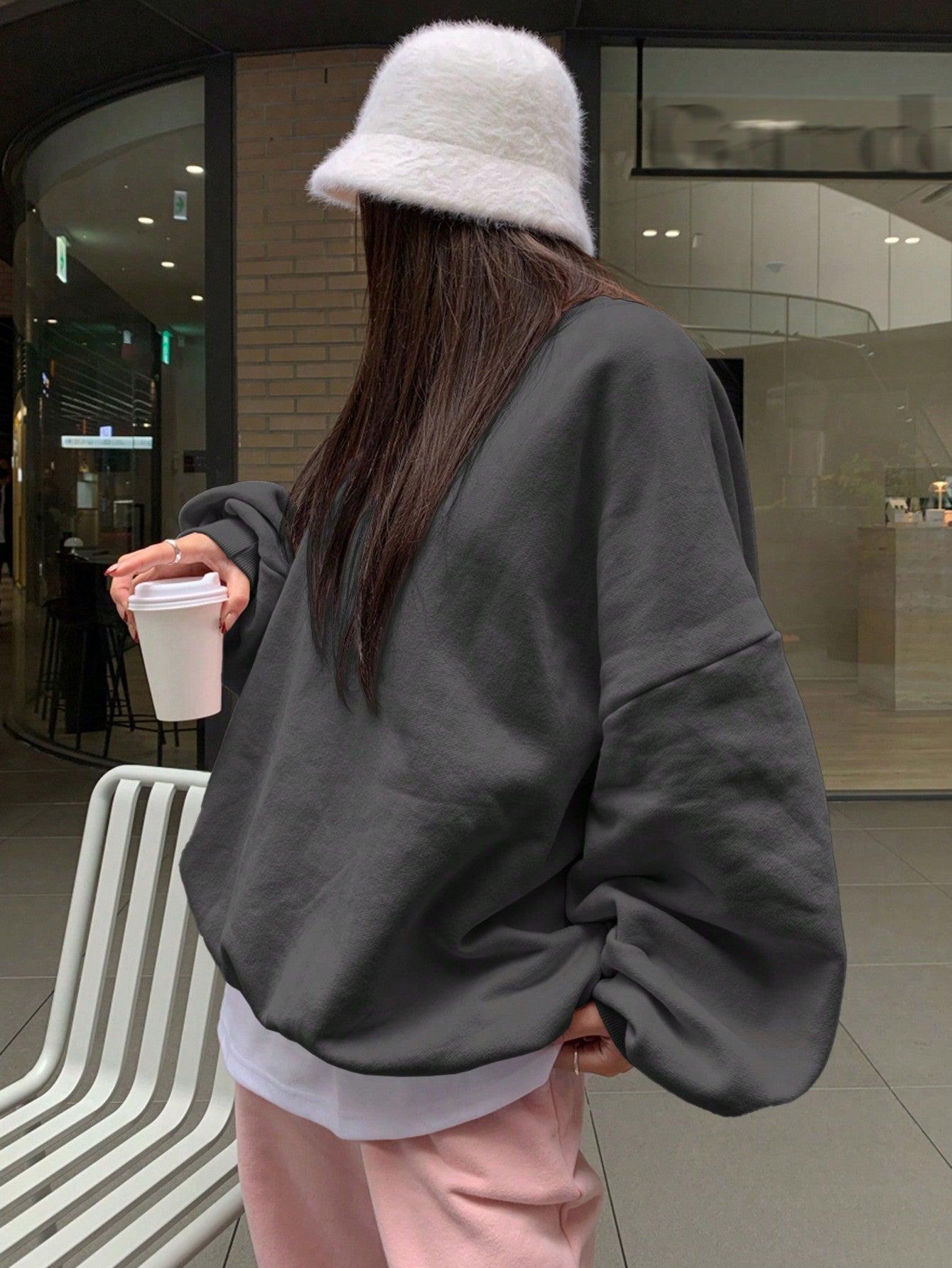 Solid Drop Shoulder Oversized Pullover
