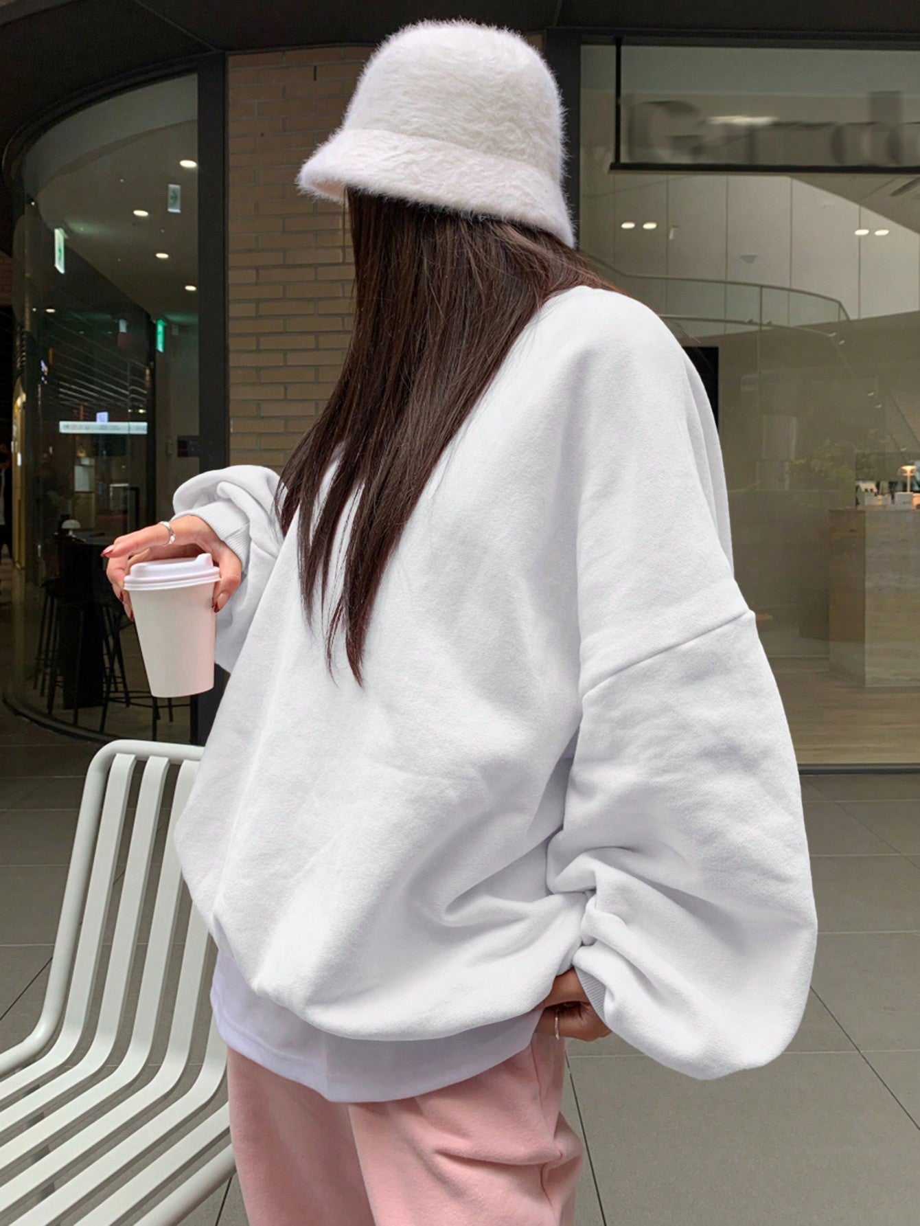Solid Drop Shoulder Oversized Pullover