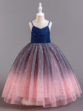 Blossomsprite Kids Young Girl Wedding Party Dress Ombre Mesh Birthday Party Flower Girl Dress