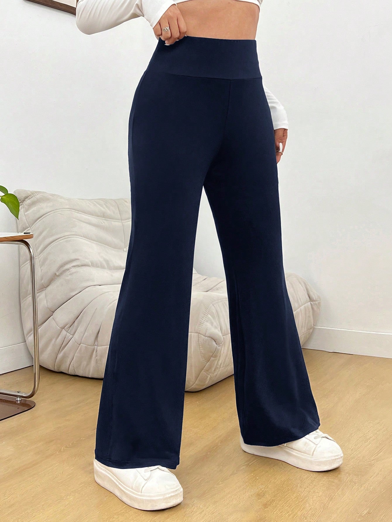 Plus Size Women's Vintage Look Acid Washed Black Knitted High Waist Flared Pants, Suitable For Daily,Casual, Outdoor Sports, And Personalized Matching, Using Stone-Washed Heavy-Duty Technology In Summer.