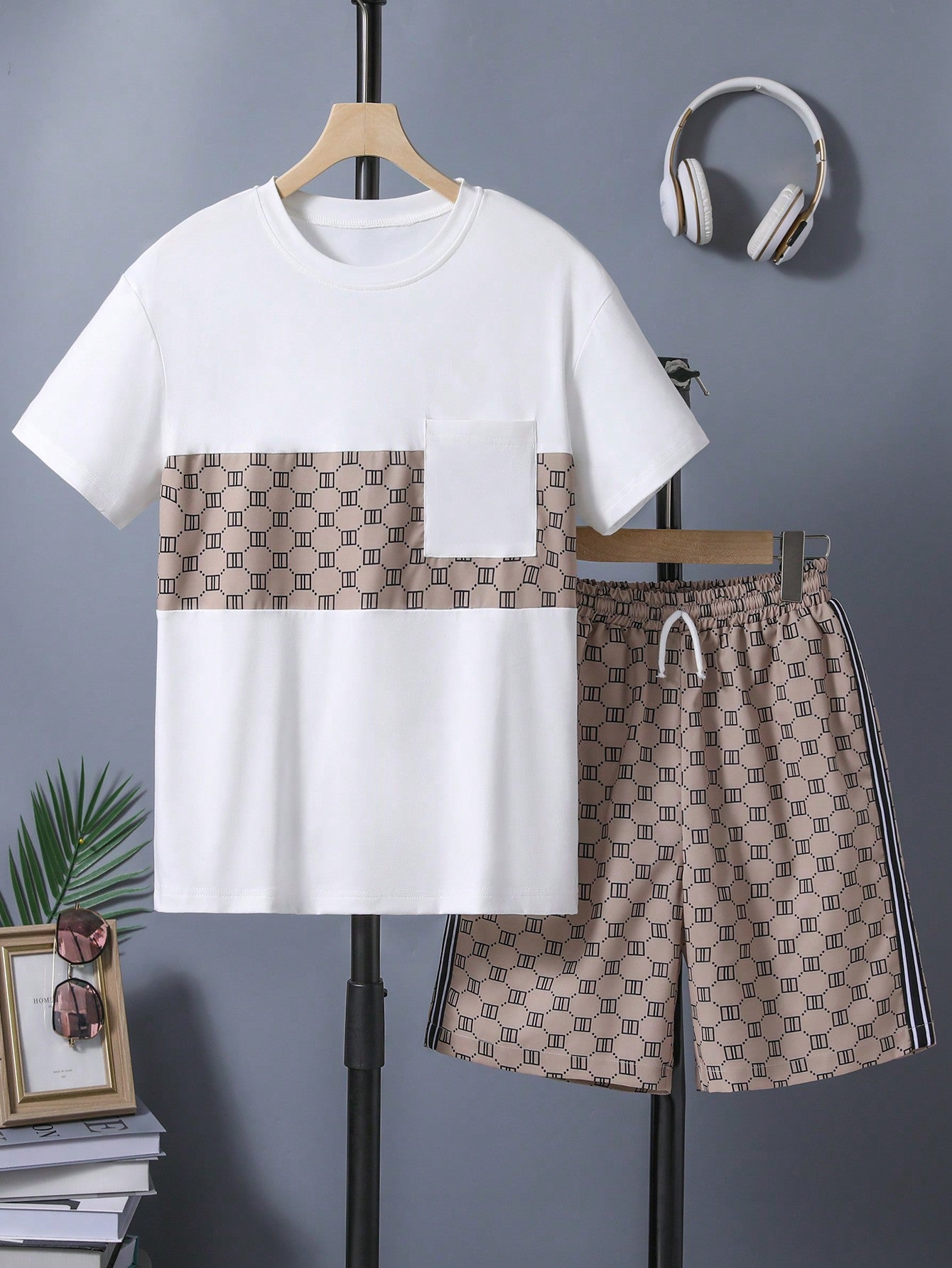 Teen Boy Color Block Patchwork T-Shirt And Shorts Set For Summer