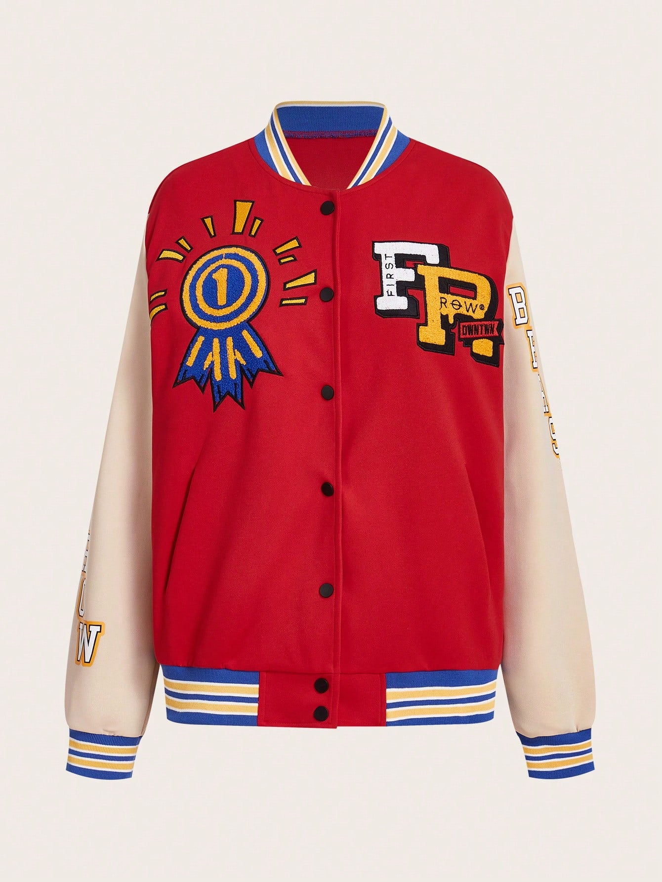 Printing & Color Blocking Baseball Jacket