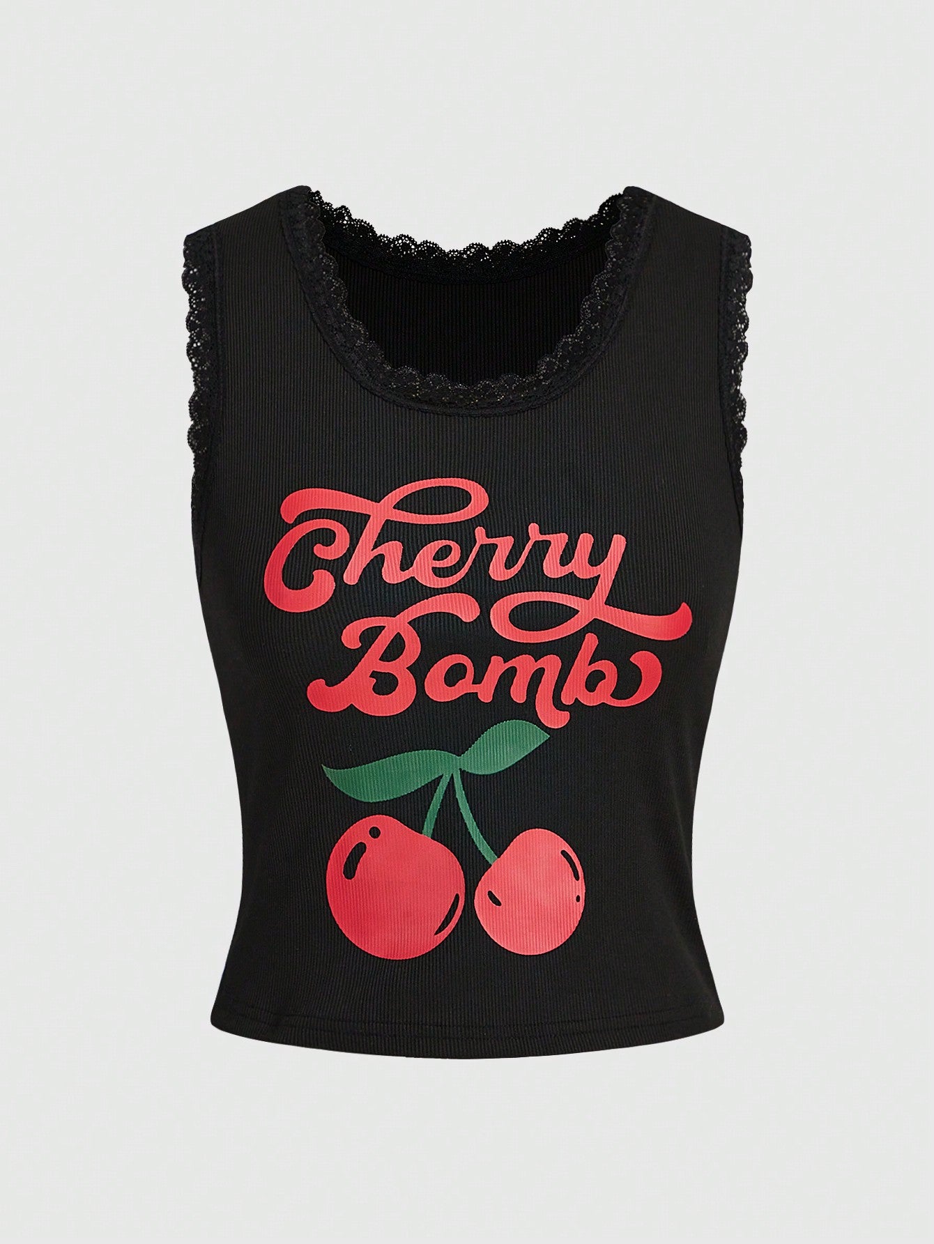 Women's Cherry & Letter Print Tank Top Cherry Bomb