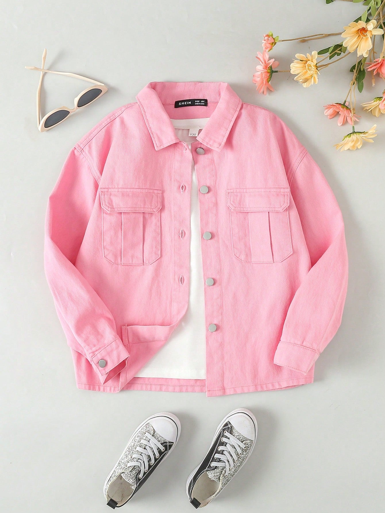 Streecool Kids Tween Girls' Solid Color Simple Daily Long Sleeve Denim Shirt