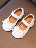 Girls' Anti-Slip Soft-Sole Princess Shoes, Flat, Size 21-36, White Color, With Bows, Little Leather Shoes