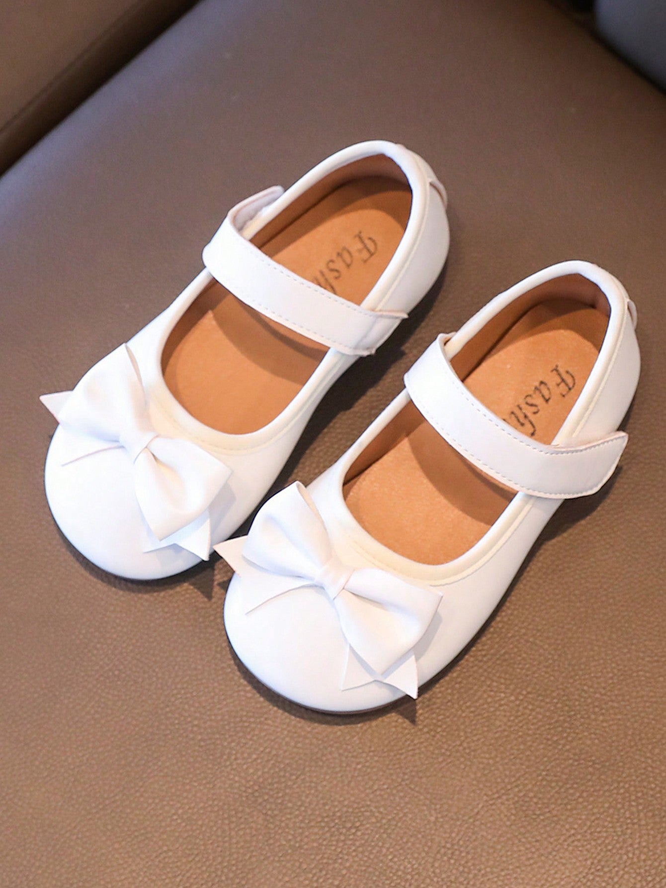 Girls' Anti-Slip Soft-Sole Princess Shoes, Flat, Size 21-36, White Color, With Bows, Little Leather Shoes