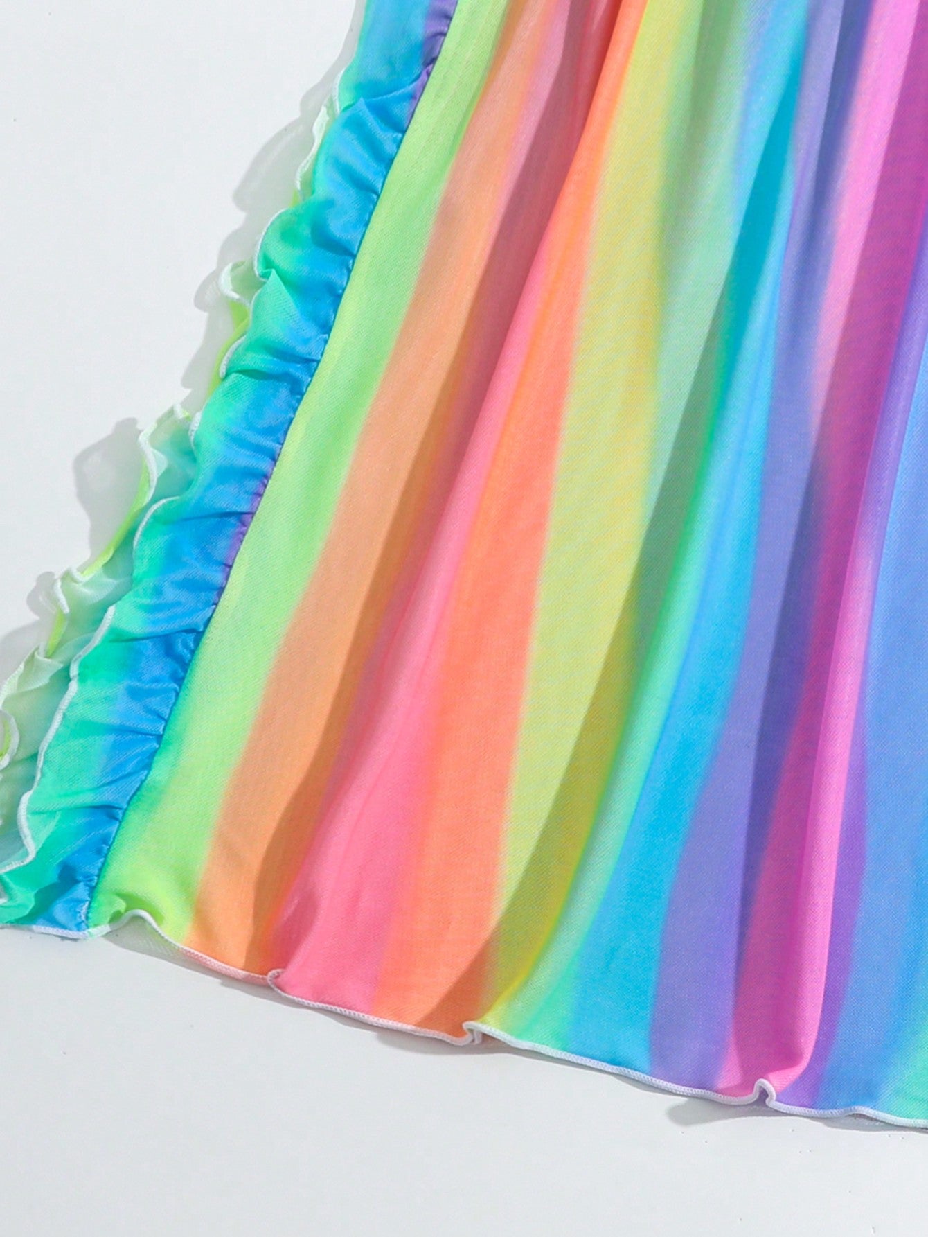 Teen Girls' Rainbow Striped Cover Up With Ruffle Trim, Random Color