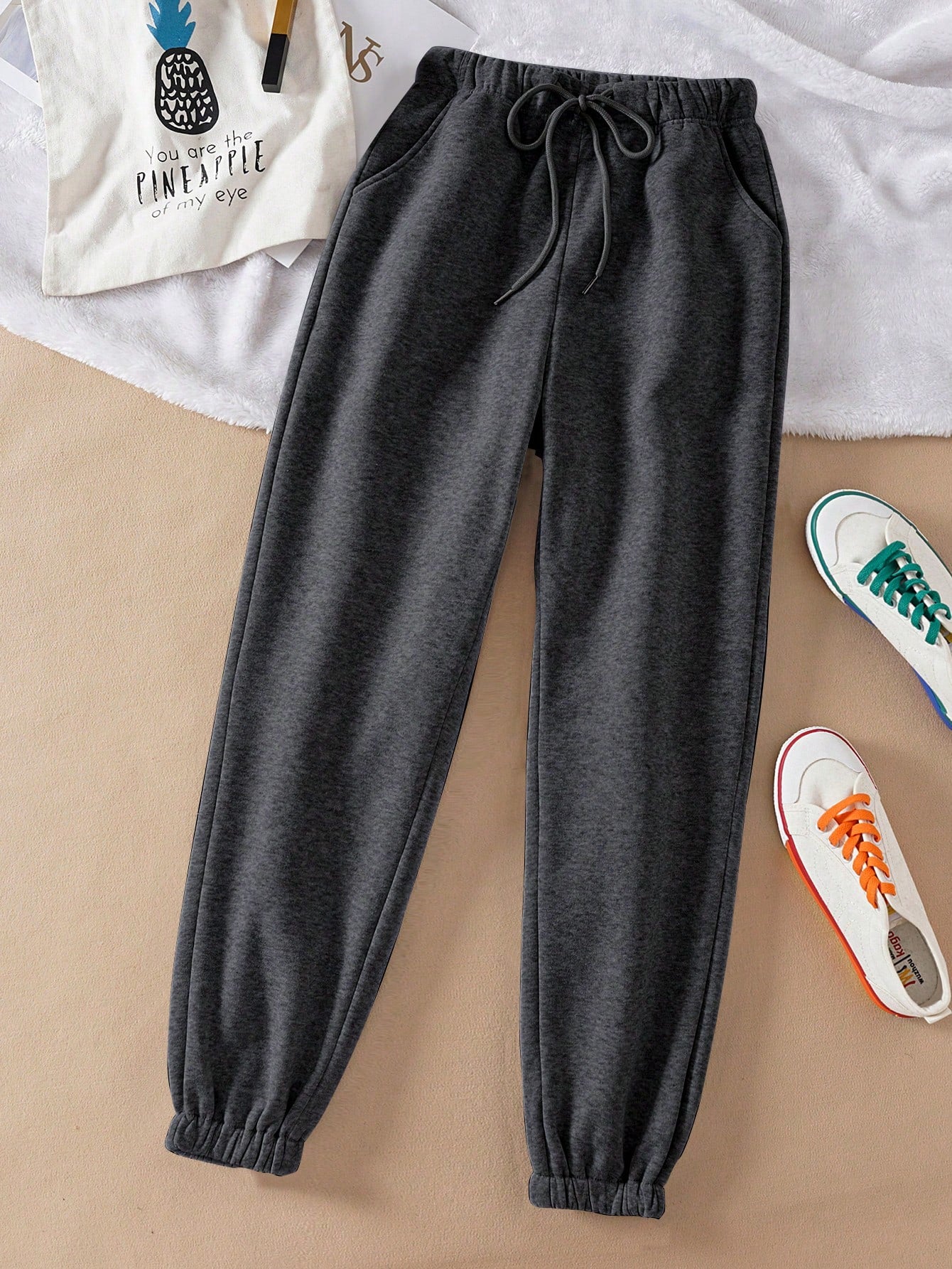 Solid Drawstring Waist Sweatpants