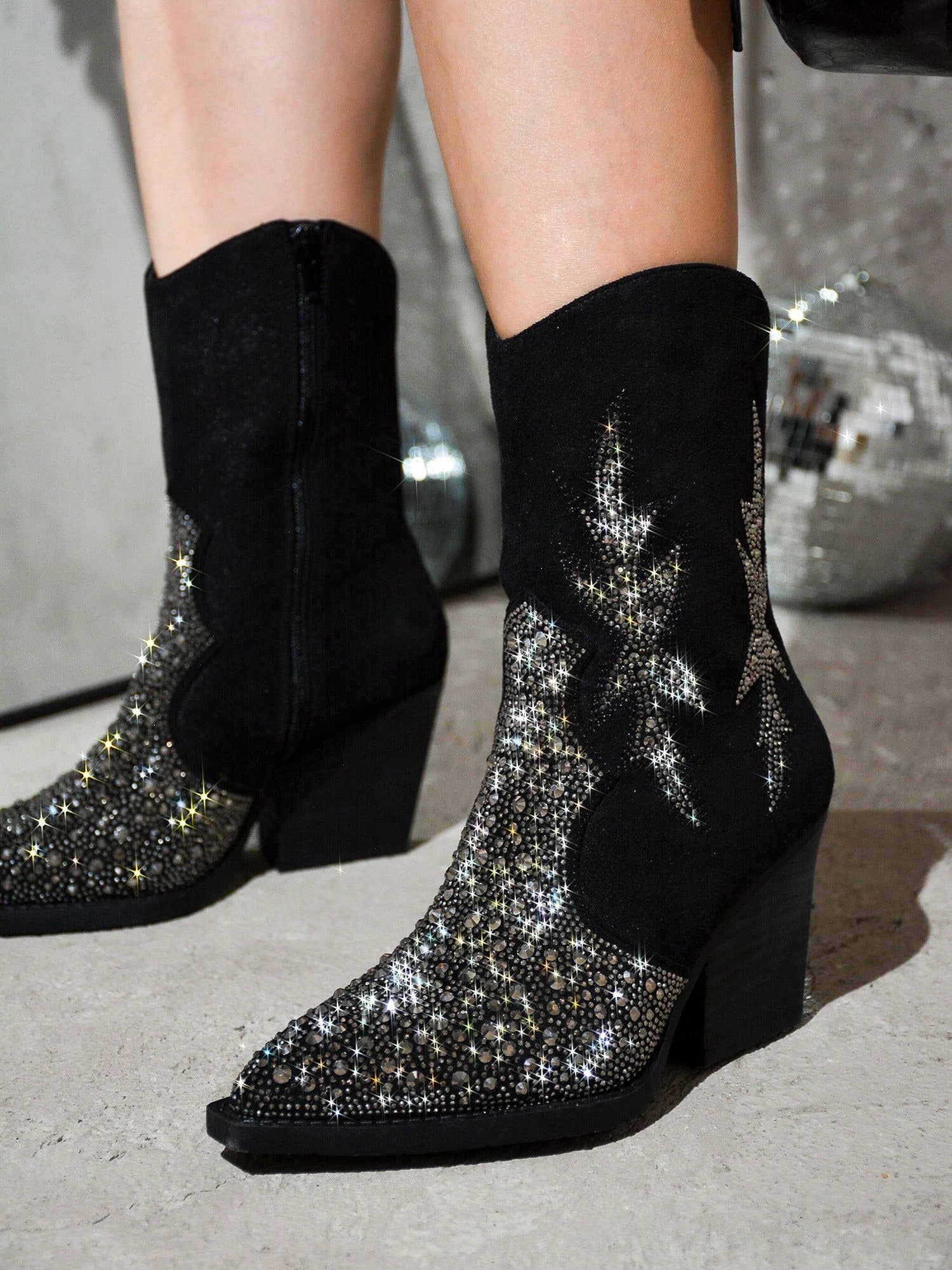 Annetta Rhinestone Suede Ankle Booties