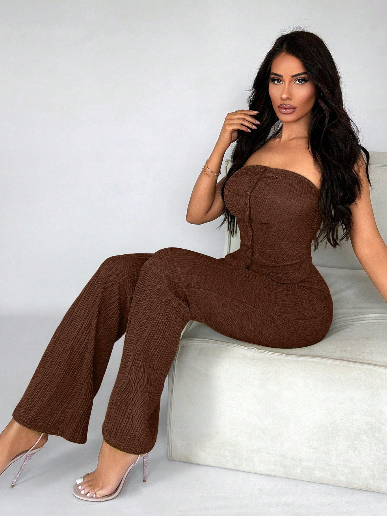 Commute Minimalist Office Simple Satin Sexy Elegant Party Top & Long Pants Set