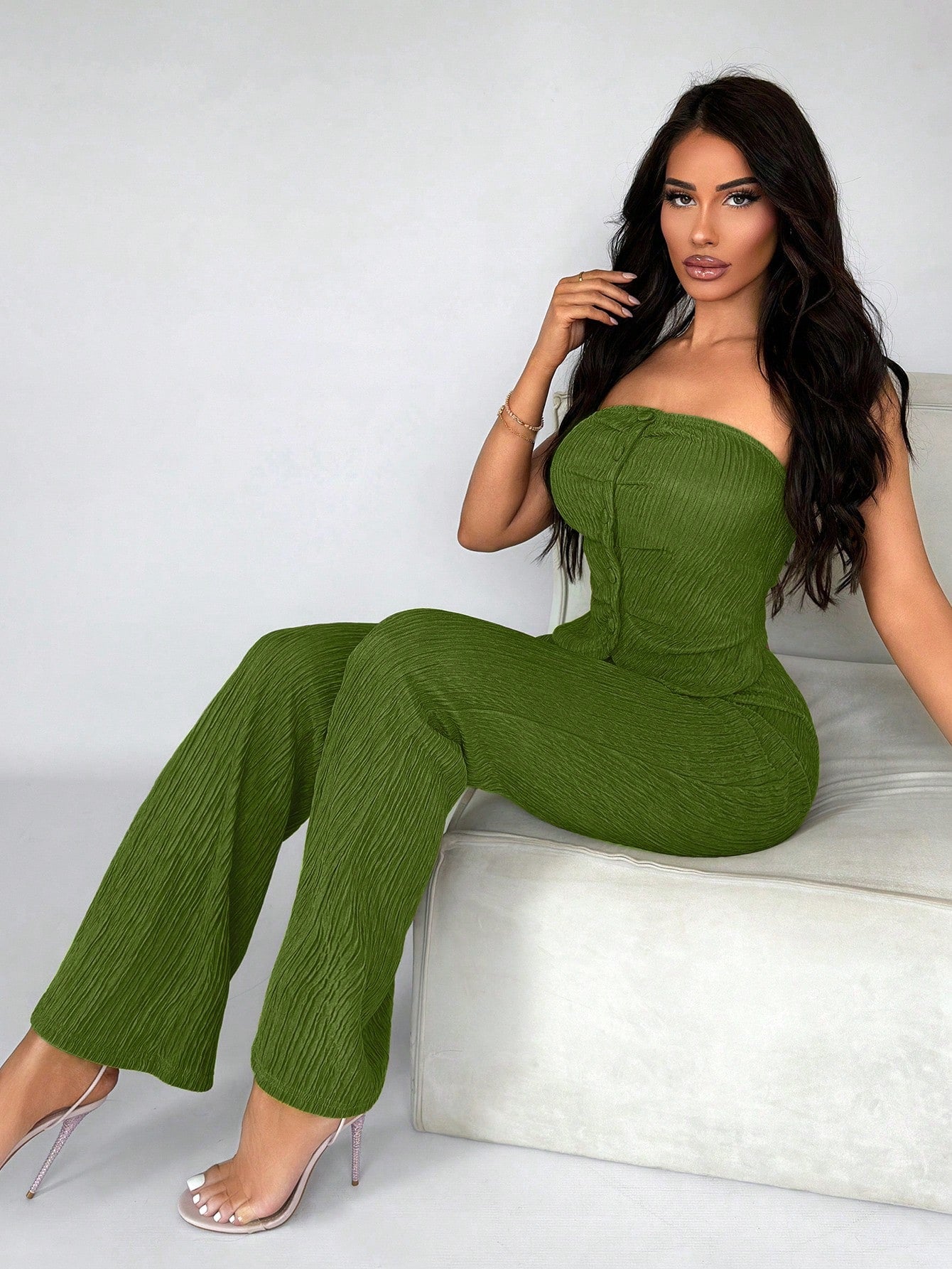 Commute Minimalist Office Simple Satin Sexy Elegant Party Top & Long Pants Set