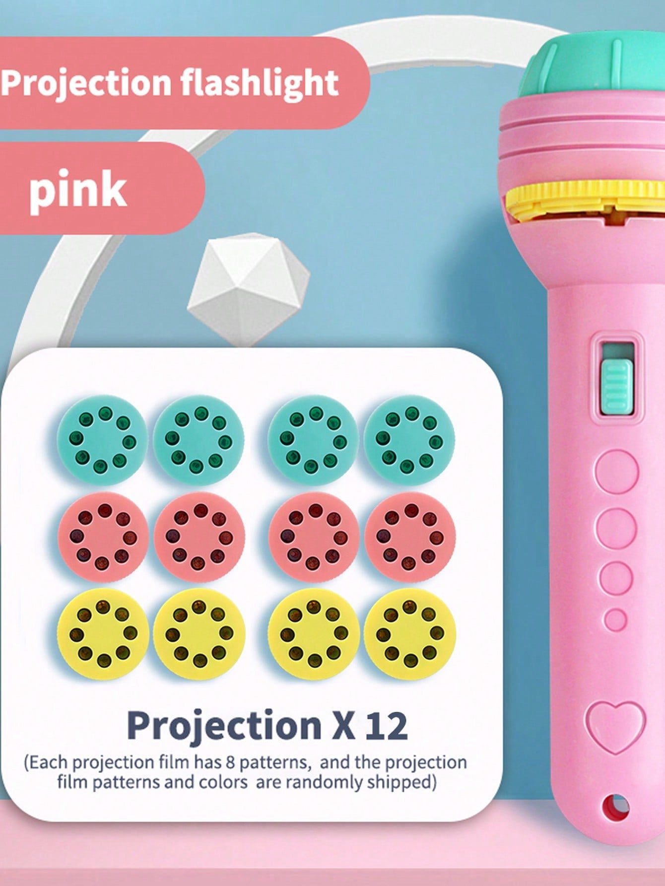 Projection Flashlight [6 Projection Slides With 48 Random Patterns] - (Projection Image Recognition / Fun Early Education / Quikly Switching Patterns By Rotating Slides / Parent-Child Interaction / Easy To Play)