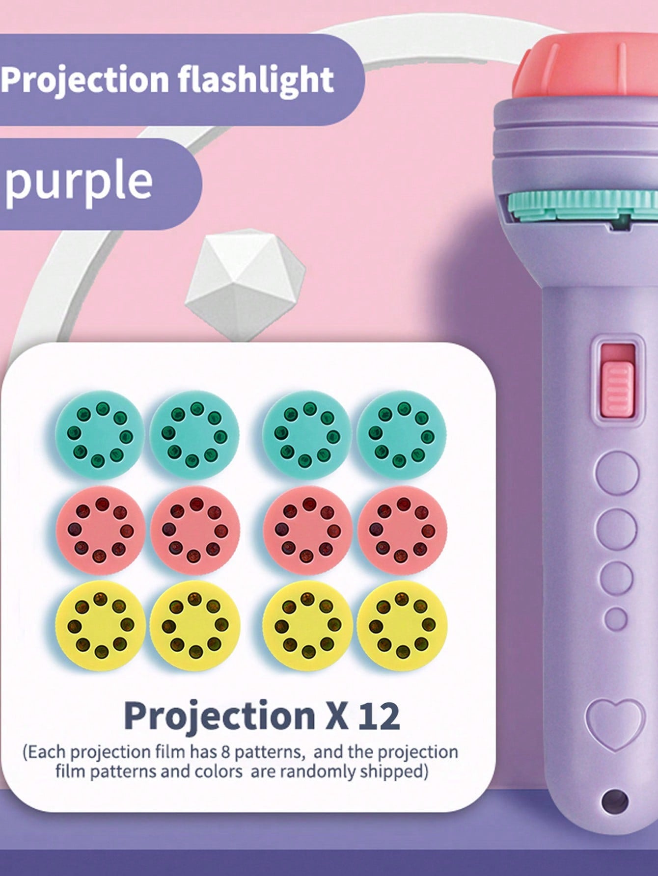 Projection Flashlight [6 Projection Slides With 48 Random Patterns] - (Projection Image Recognition / Fun Early Education / Quikly Switching Patterns By Rotating Slides / Parent-Child Interaction / Easy To Play)