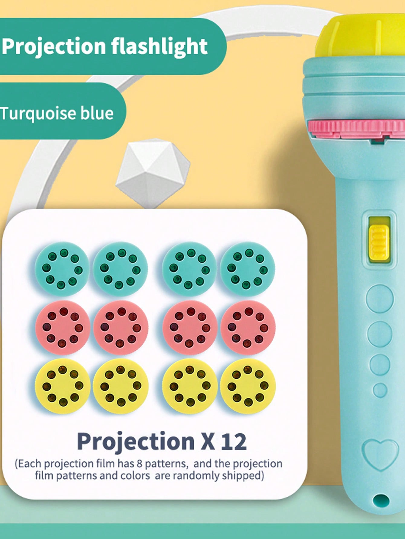 Projection Flashlight [6 Projection Slides With 48 Random Contents]-(Projection Identification/Early Education/Quick Change Of Pictures By Rotating Slides/Parent-Child Interaction/Easy And Fun To Play)