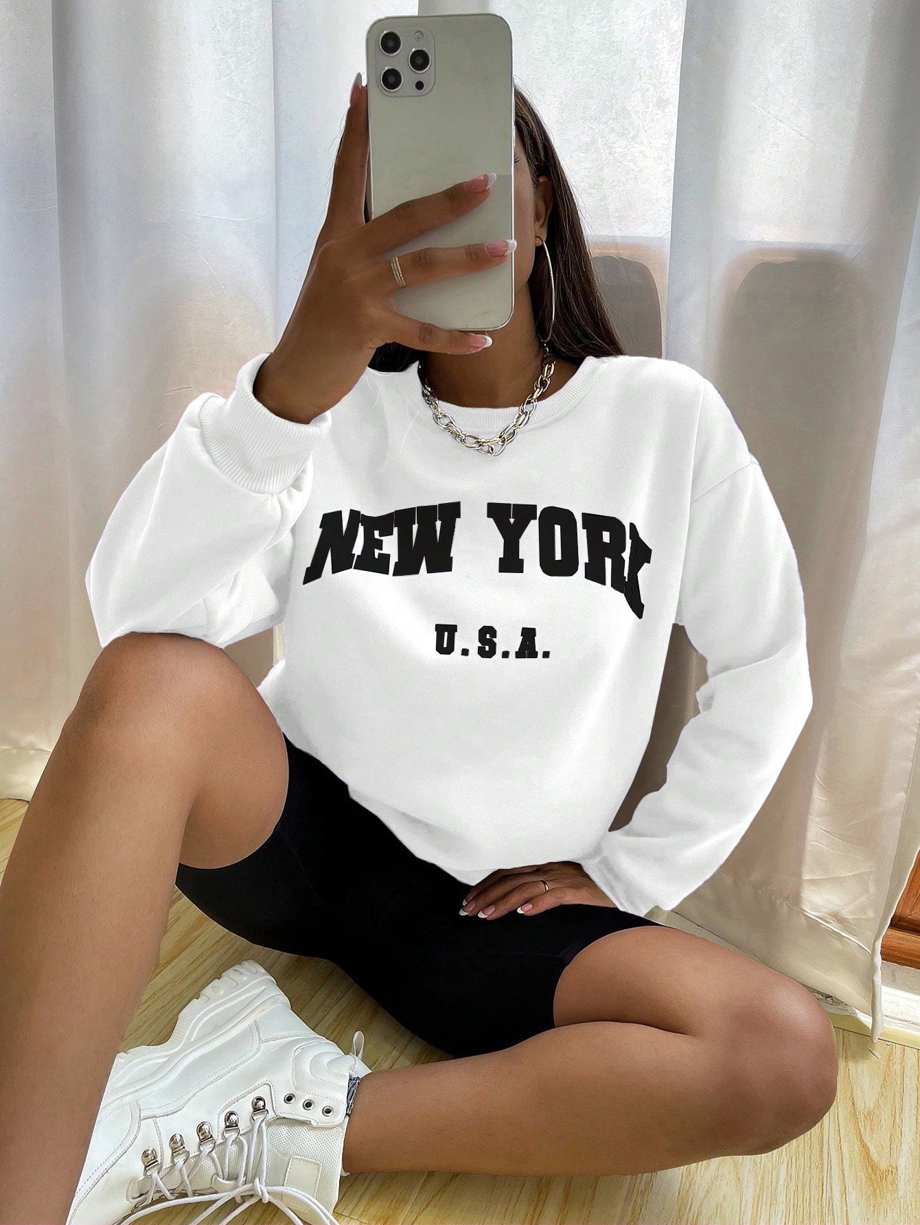 Crew Neck Long Sleeve Letter Graphic Sweatshirt, Casual Everyday Wear