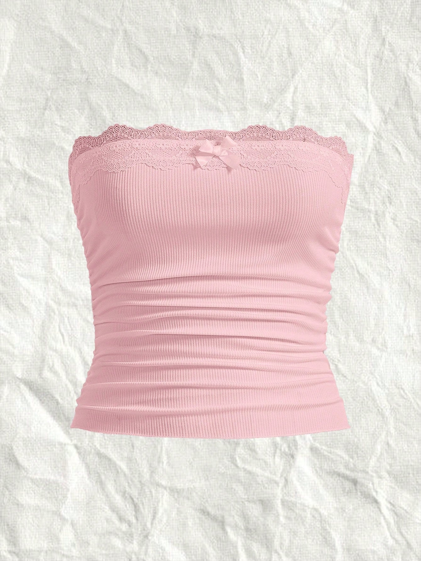 Plus Lace Scallop Trim Ruched Tube Top