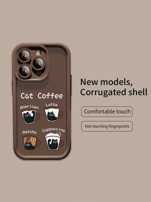 1pc Solid Color Phone Case (Three Color Options) With Cartoon Cat Pattern, Compatible With IPhone