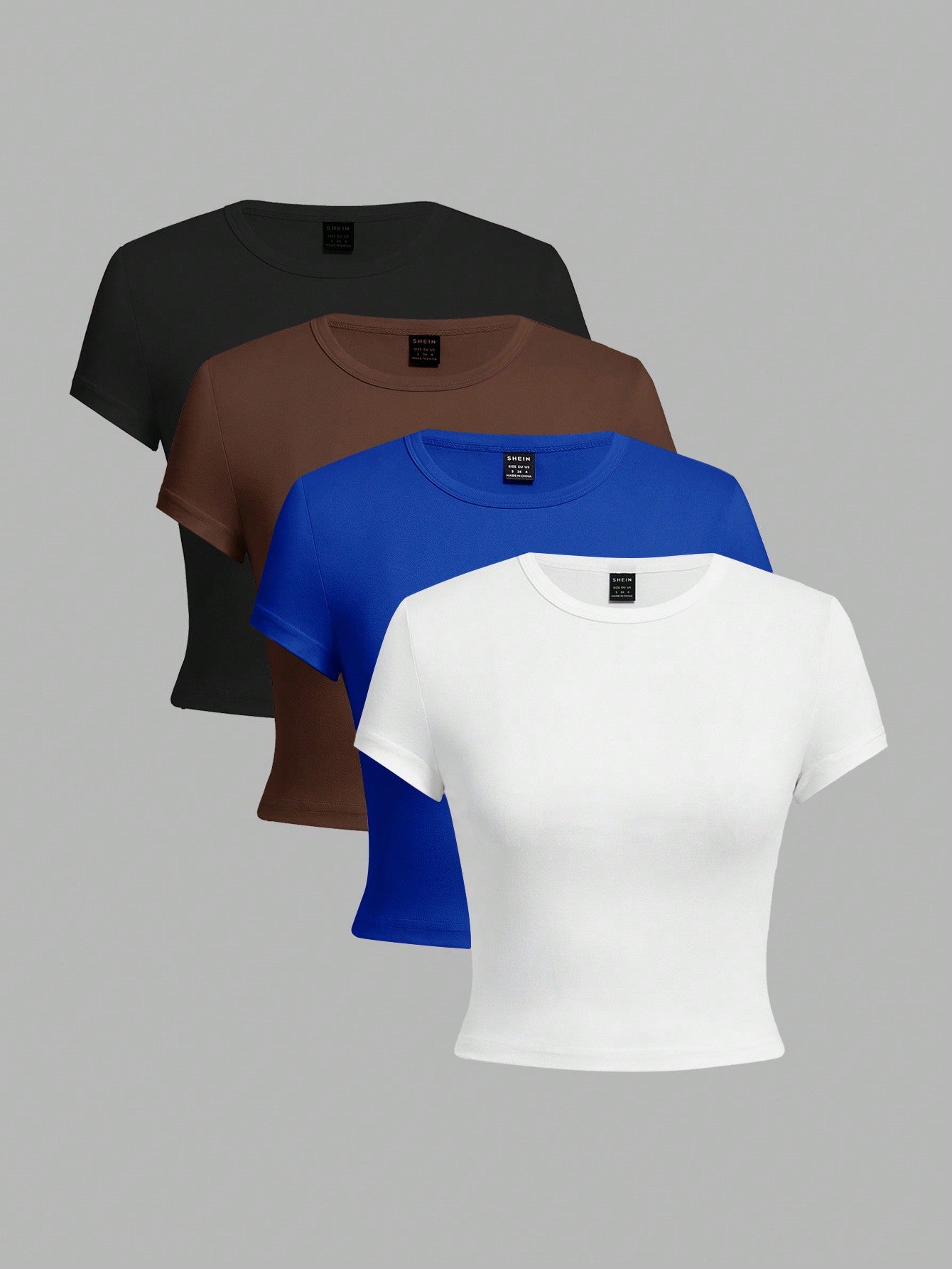 Leisure 4pcs Plain Cropped Short Sleeve Slim Fit Women T-Shirt, Summer