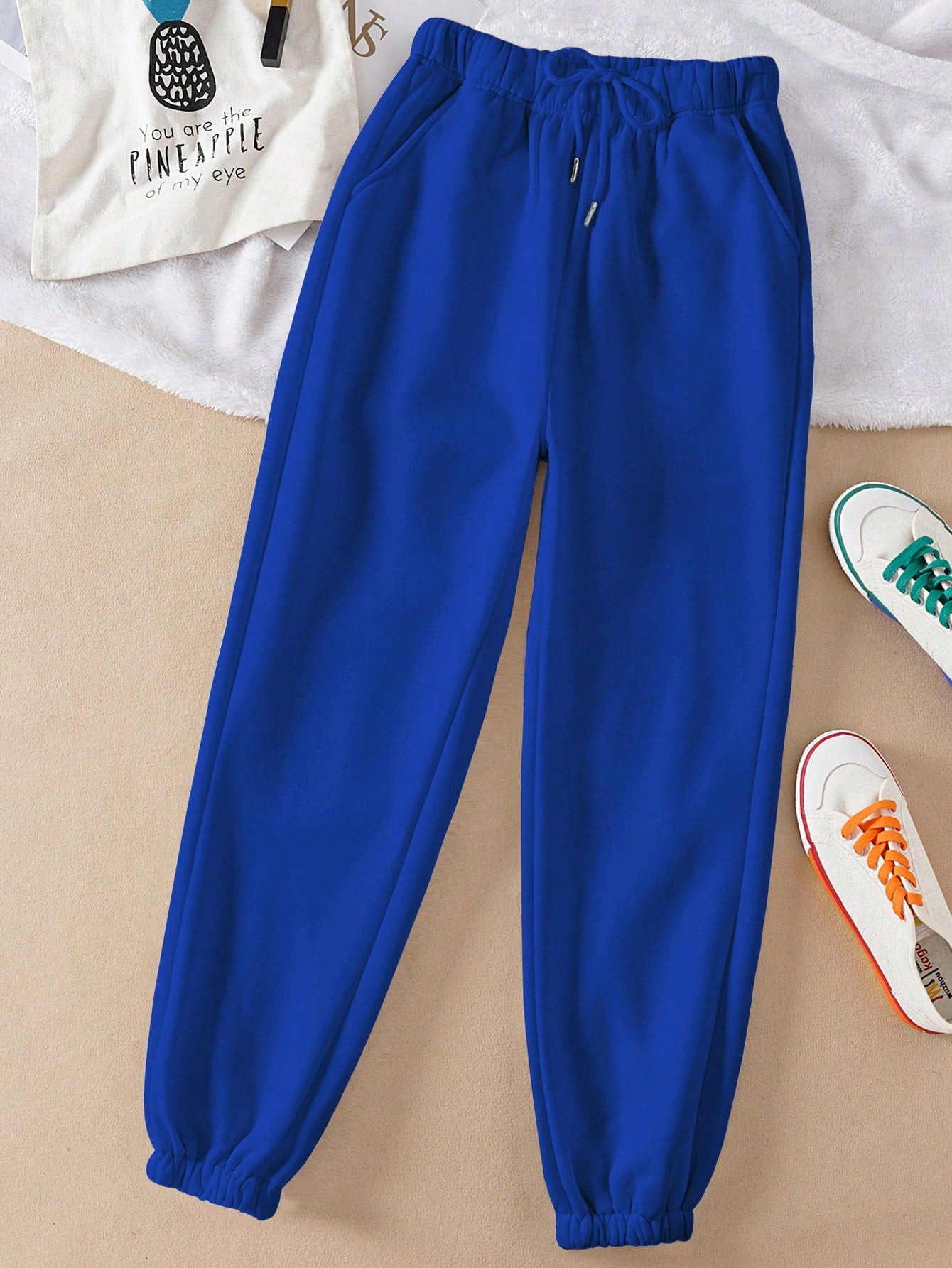 Solid Drawstring Waist Sweatpants
