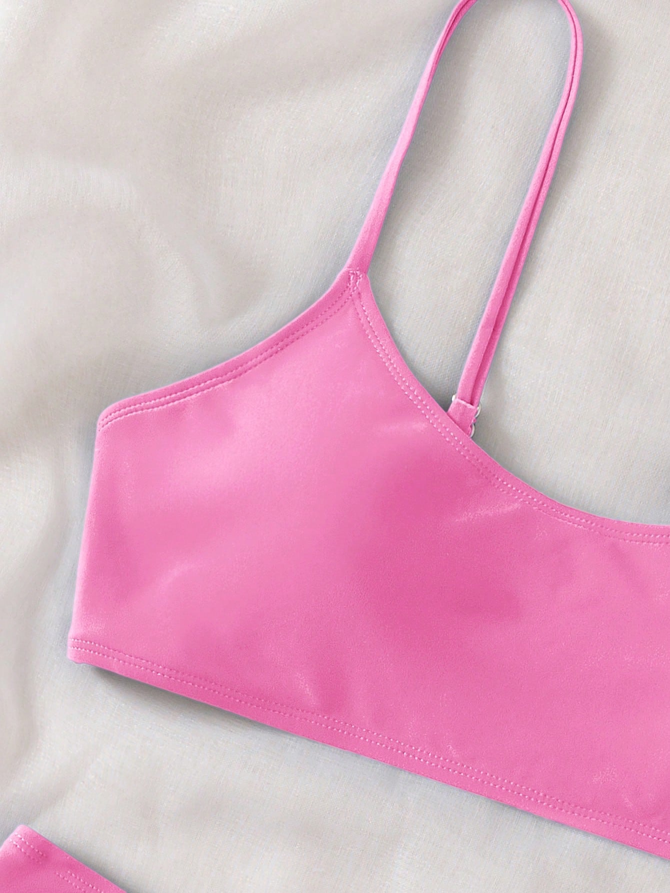 2pcs/Set Teen Girl Solid Color Wireless Bra And Triangle Bikini Set