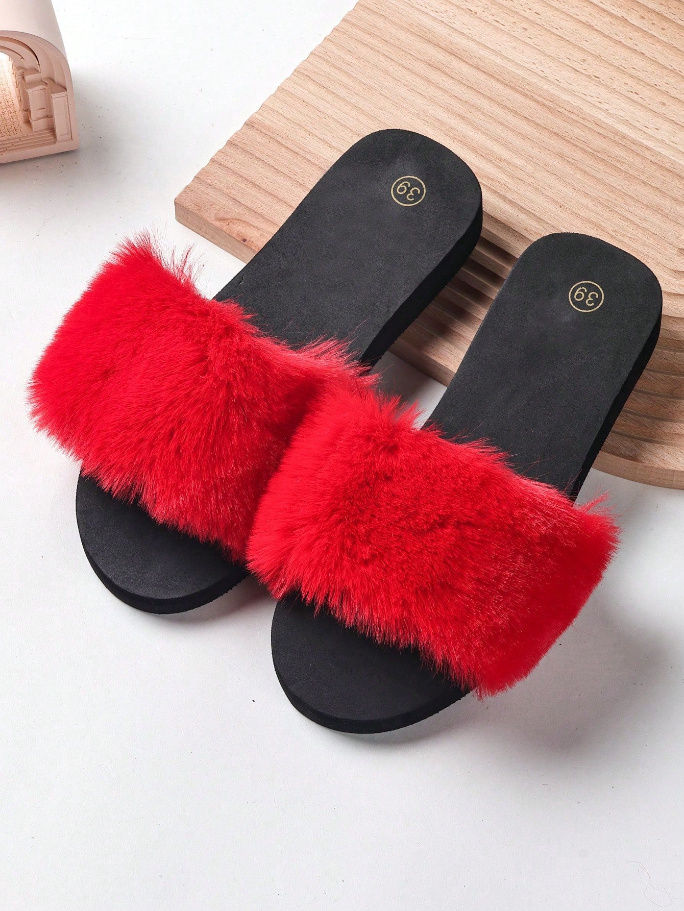 Women's Plush Solid Color Decorative Slippers, Casual Style With Eva Outsole, Suitable For All Seasons