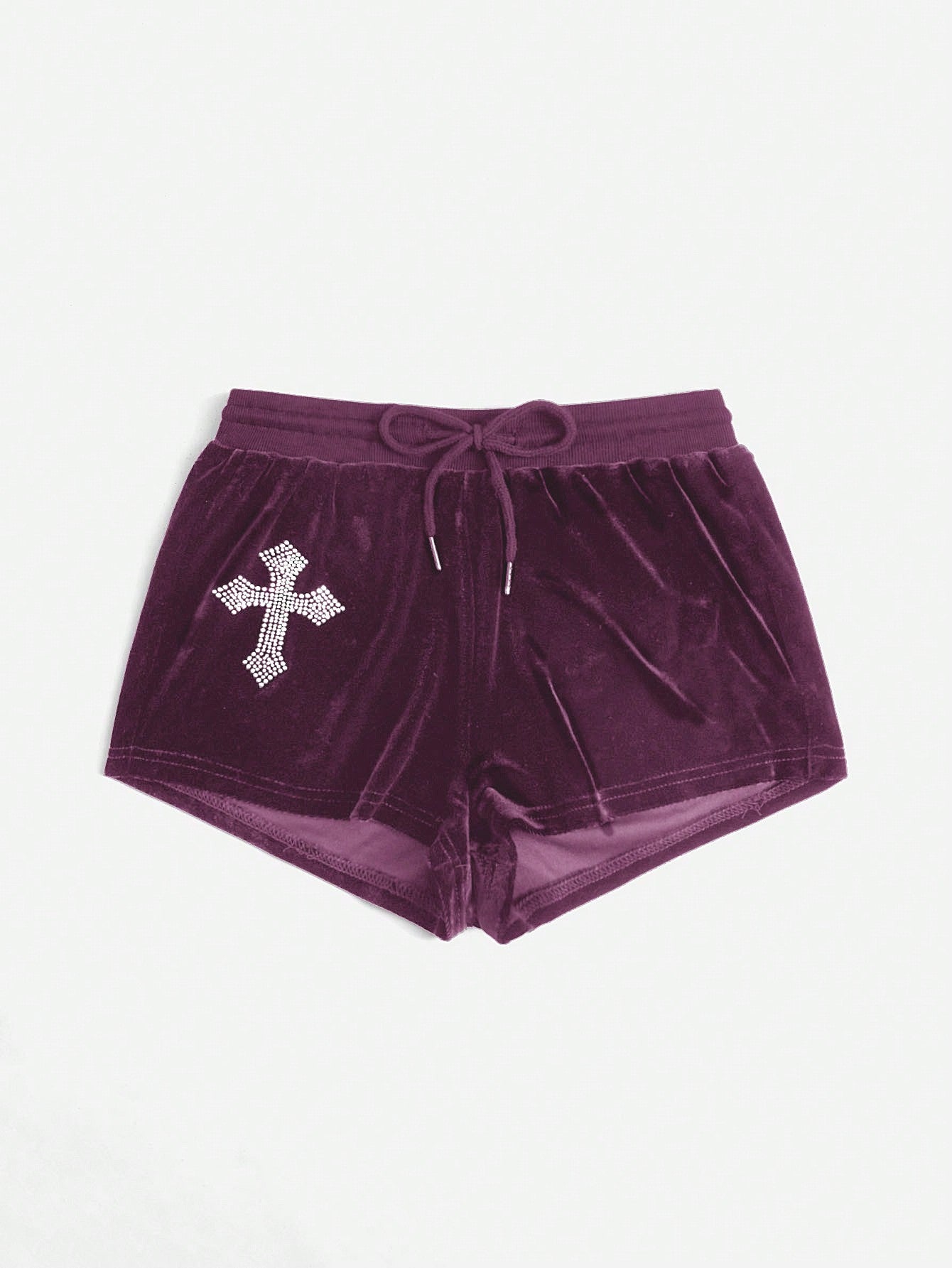 Punk Cross Rhinestone Drawstring Waist Velvet Shorts