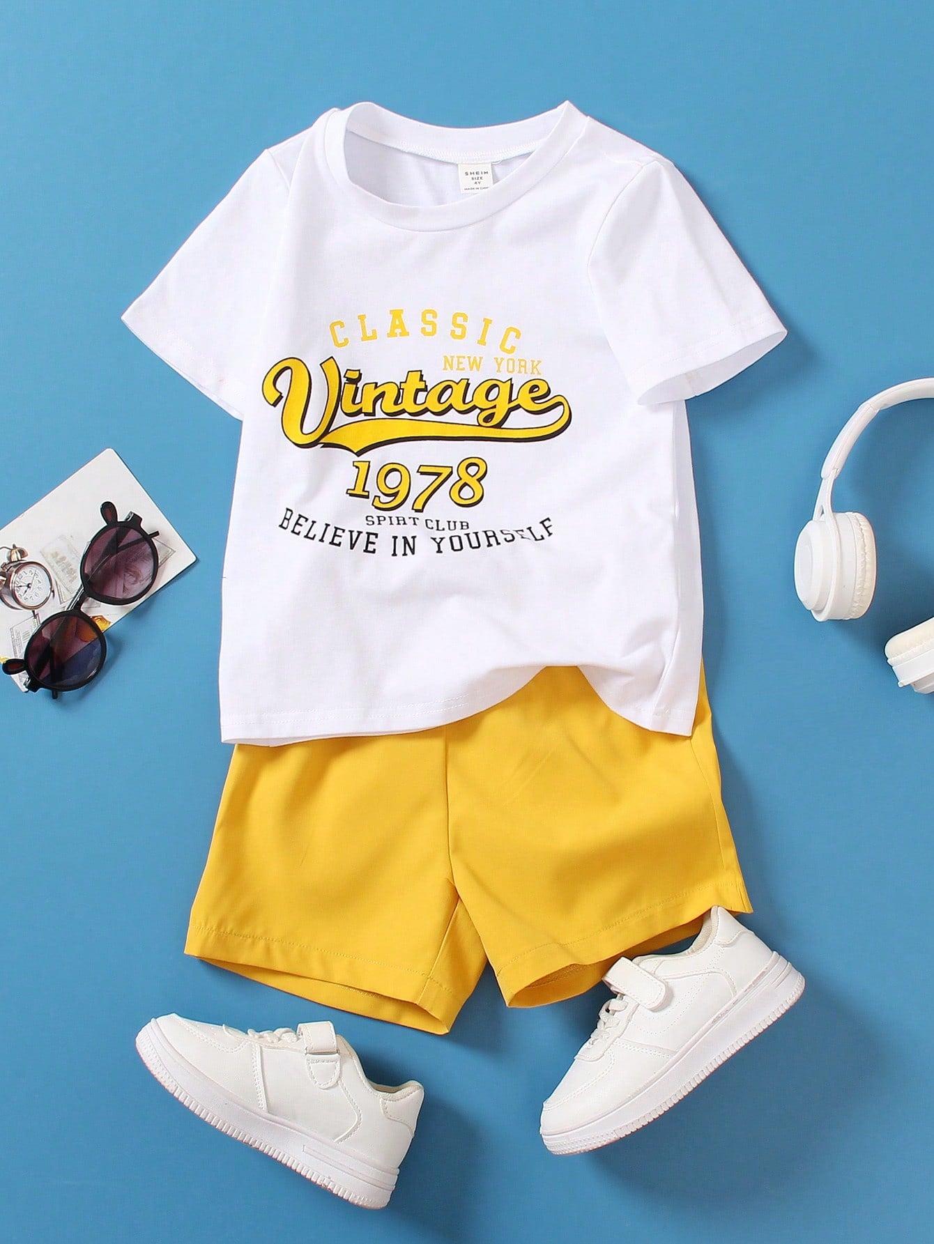 2pcs/Set Young Boys' Casual Letter Print Crew Neck Short Sleeve T-Shirt And Loose Shorts Set, Slogan Graphic, Color Block Design, Suitable For Spring Autumn, Sports, Casual, Daily Wear, Travel, School, Outdoor