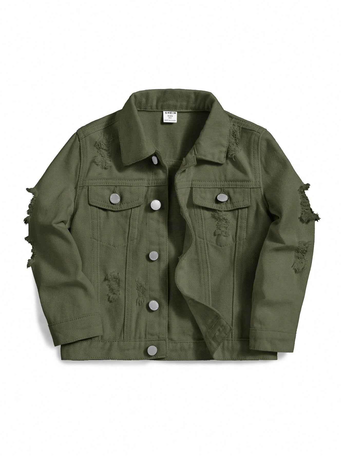 Young Boy Ripped Flap Pocket Denim Jacket