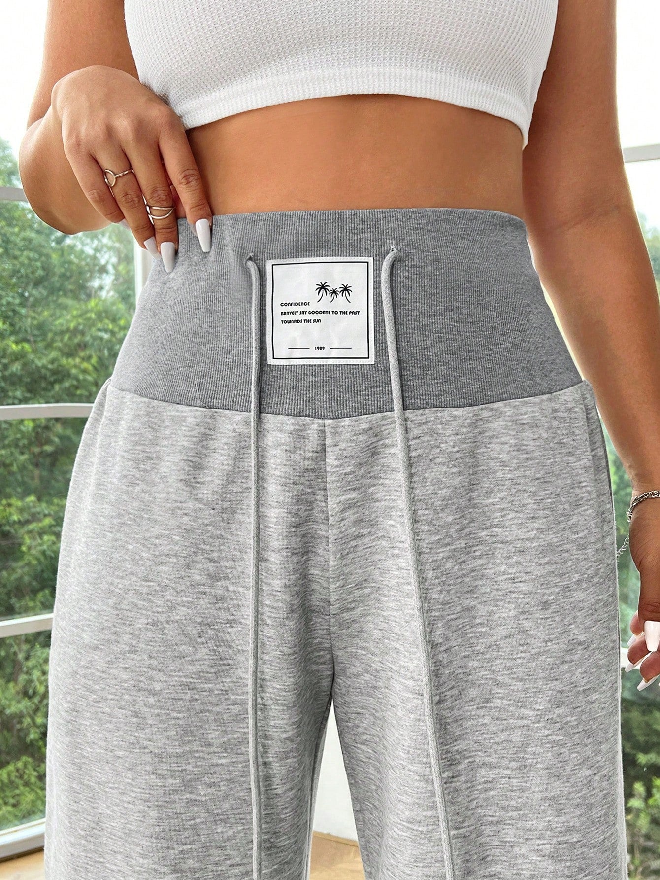 Black Knitted Ladies Plus Size Loose Wide Leg Letter Patterned Casual Pants