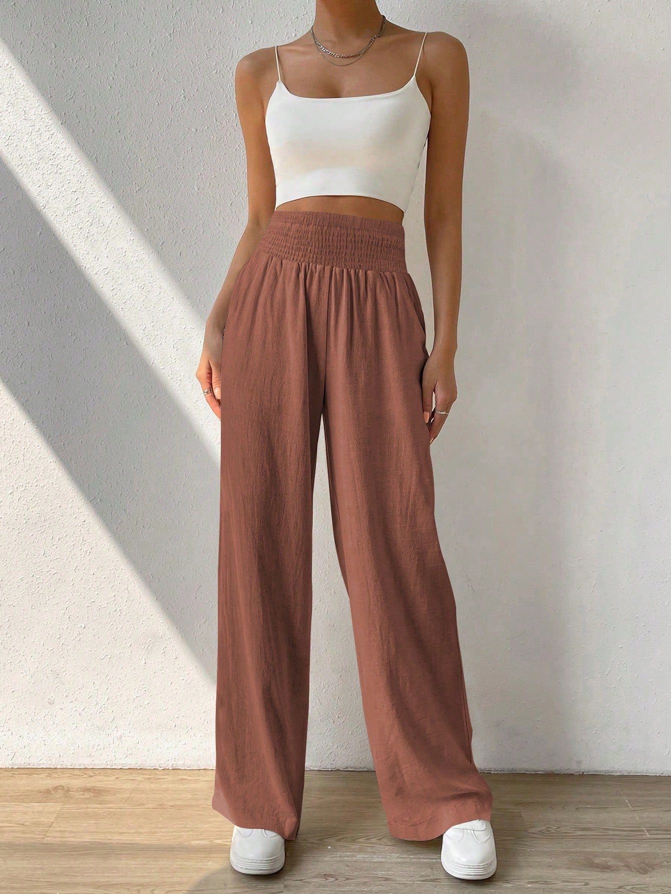 Frenchy Women's Casual High-Waisted Wide Leg Pants With Belt