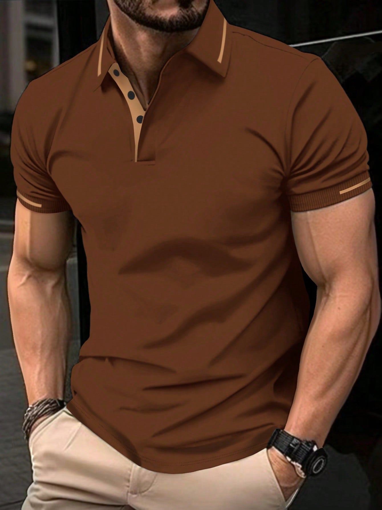 Manfinity Homme Men's Contrast Color Short Sleeve Polo Shirt With Decorative Details