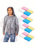 20-Pack Bulk Disposable Rain Ponchos For Kids With Hoods, Clear Plastic Raincoats For Emergencies, Girls, Boys, Music Festivals, Theme Parks, Rainy Days (4 Colors)