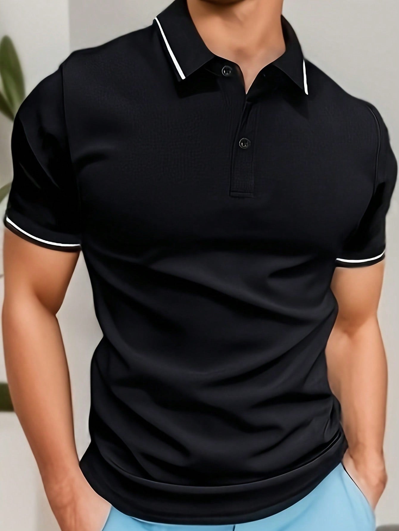 Men's Summer Vintage Turn-Down Collar Color-Block Short Sleeve Polo Shirt