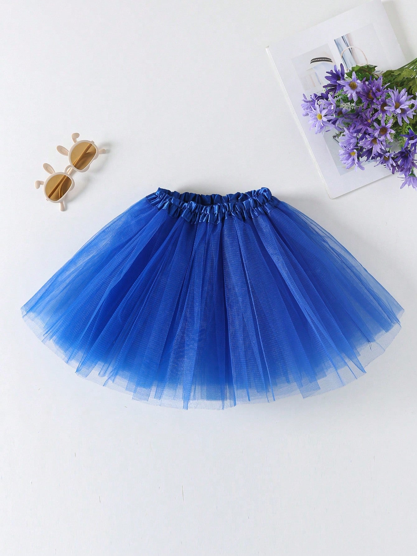 Young Girl Solid Color Tutu Skirt With Mesh Fabric, Suitable For Casual And Stage Performance