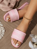 Bestseller Women's Power Pink Embroidered Love Sandals, Dway Slides-Peace&Love, Stop Hate, Say No To War