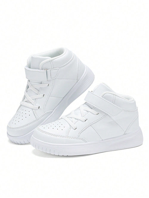 1pair Kids' Black High-Top Athletic Shoes, Unisex Flat Casual Sneakers