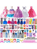 53 Random Doll Clothes And Accessories (5 Random Fashion Skirts + 3 Random Evening Dresses + 3 Random Bikinis + 5 Random Tops And Pants + 10 Random Pairs Of Shoes + 5 Pairs Of Glasses, 10 Hangers, 12 11.5-Inch Doll Computer Cosmetic Bags