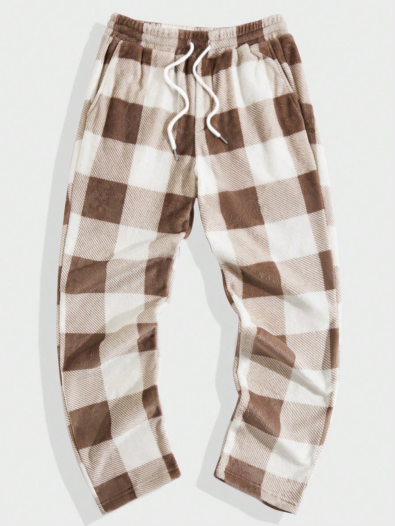 Men's Plaid Knitted Straight Leg Joggers Long Jogging Pants Urban Casual Husband