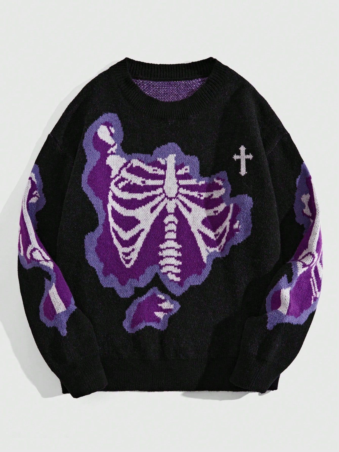 Street Life Men's Skull & Cross Print Drop Shoulder Sweater For Halloween