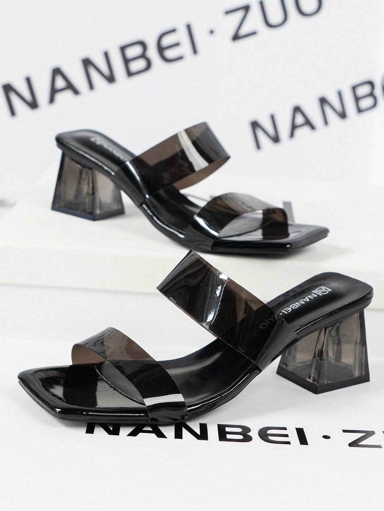 Women's Transparent Strap Asymmetrical Heel Apricot Color Cool Slippers, Ideal For Wedding And Other Activities, Comfortable Apricot Color Transparent Heels, Women's Open Toe Sexy Party Style Cool Sandals, New Spring And Summer High Heel Cool Sandals For