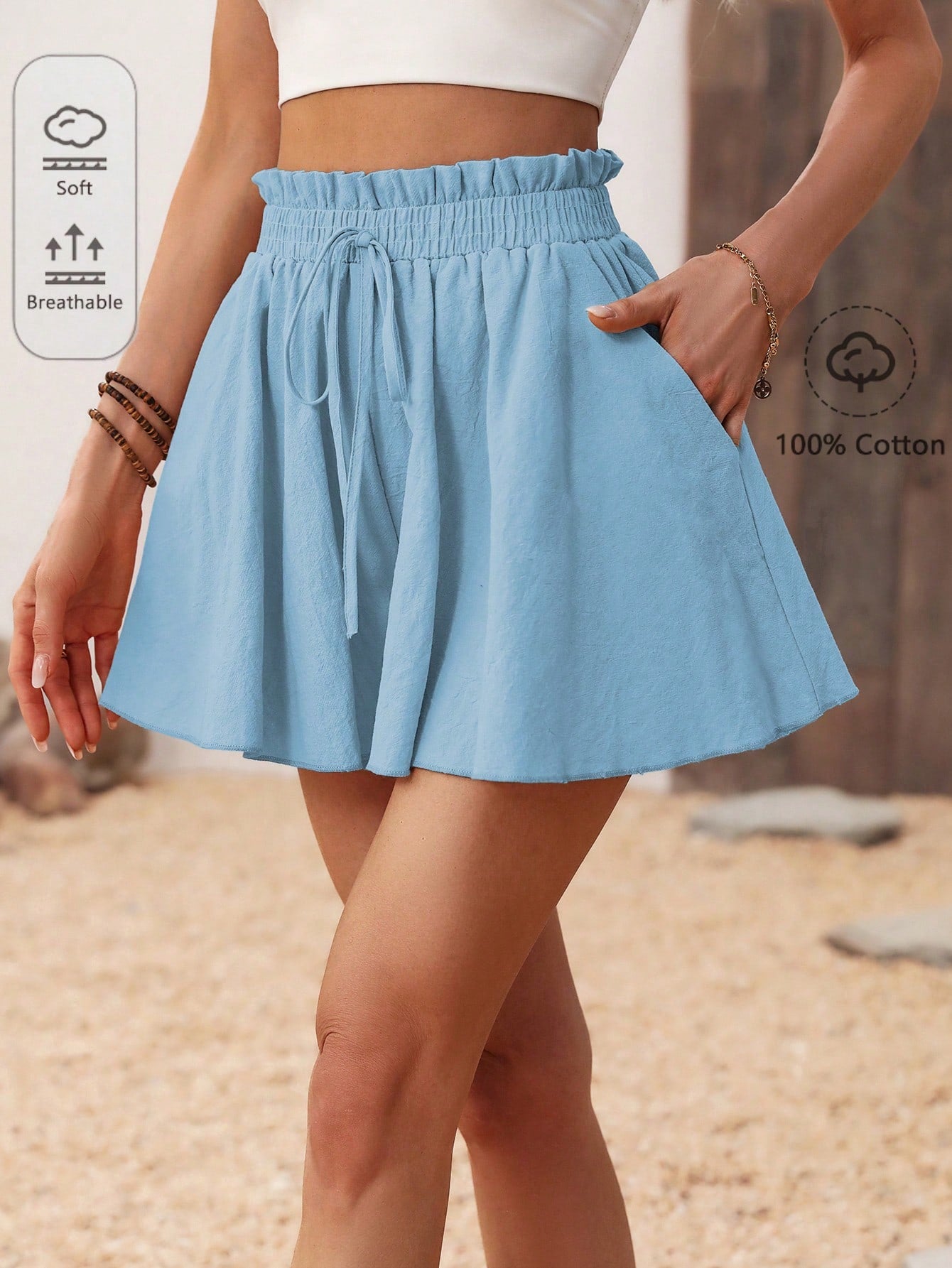 Allover Print Paperbag Waist Knot Front Shorts