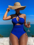Swim Vcay Summer Beach Ladies' Solid Color Cross Neck One-Piece Swimsuit