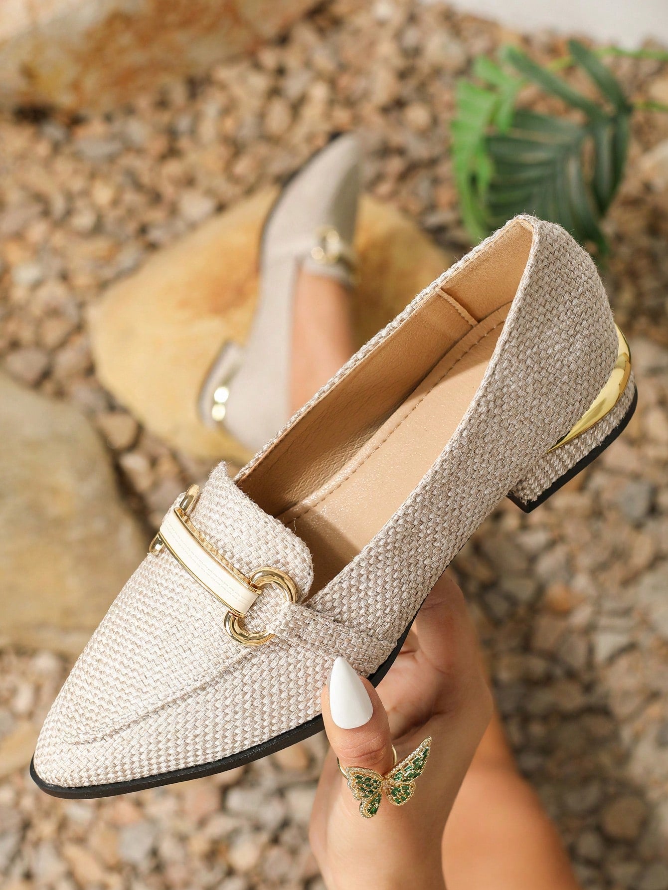 Pointy-toe Plating Heels & Metallic Buckle Design Fashionable Loafers, Spring/autumn New Arrival